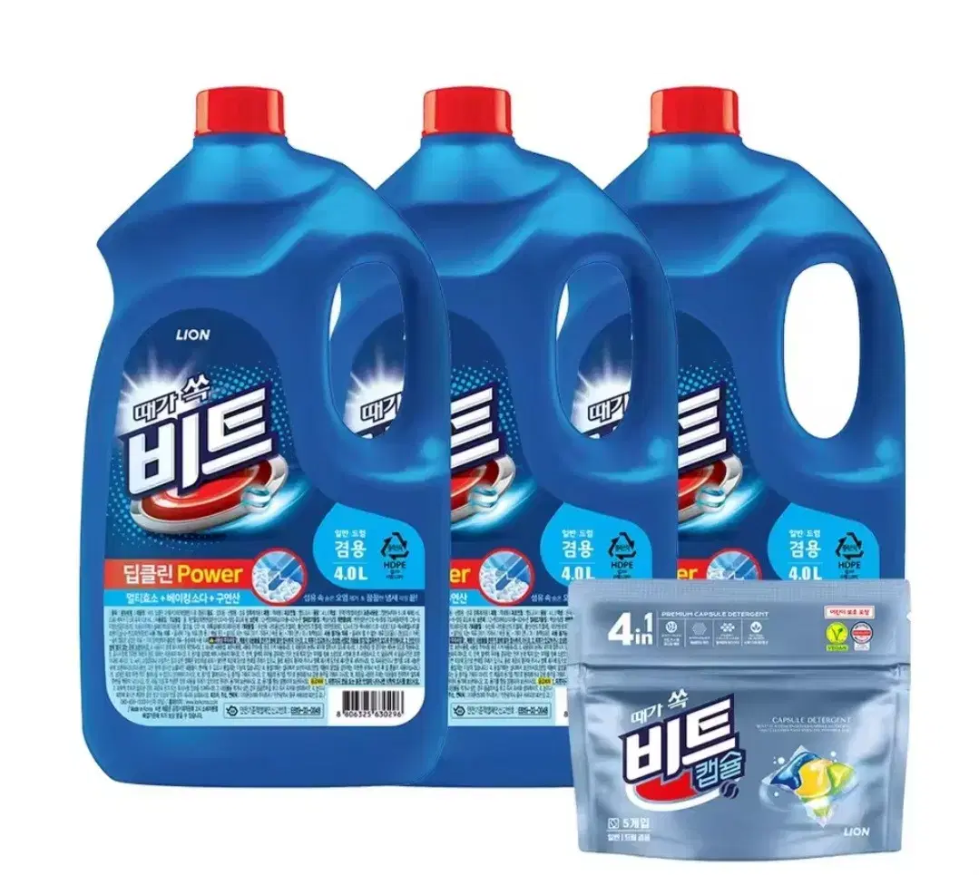 비트 세제(일반,드럼겸용 ) 4L,3개 +캡슐5개입, 한개